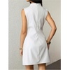 image:imageRoseSeek Womens PU Leather Ruched Bodycon Dresses Mock Neck Sleeveless Zipper Mini Tank DressBeige