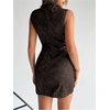 image:imageRoseSeek Womens PU Leather Ruched Bodycon Dresses Mock Neck Sleeveless Zipper Mini Tank DressChocolate Brown