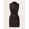 image:imageRoseSeek Womens PU Leather Ruched Bodycon Dresses Mock Neck Sleeveless Zipper Mini Tank DressChocolate Brown