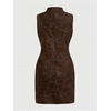 image:imageRoseSeek Womens PU Leather Ruched Bodycon Dresses Mock Neck Sleeveless Zipper Mini Tank DressCoffee Brown