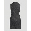 image:imageRoseSeek Womens PU Leather Ruched Bodycon Dresses Mock Neck Sleeveless Zipper Mini Tank DressDark Grey