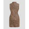 image:imageRoseSeek Womens PU Leather Ruched Bodycon Dresses Mock Neck Sleeveless Zipper Mini Tank DressMocha Brown