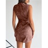 image:imageRoseSeek Womens PU Leather Ruched Bodycon Dresses Mock Neck Sleeveless Zipper Mini Tank DressPink