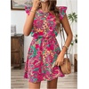image:imageRoseSeek Womens Paisley Floral Ruffle Cap Sleeve Boho Dress Crew Neck Tie Back Vacation Summer DressesPink