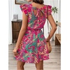 image:imageRoseSeek Womens Paisley Floral Ruffle Cap Sleeve Boho Dress Crew Neck Tie Back Vacation Summer DressesPink