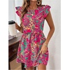 image:imageRoseSeek Womens Paisley Floral Ruffle Cap Sleeve Boho Dress Crew Neck Tie Back Vacation Summer DressesPink