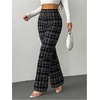 image:imageRoseSeek Womens Plaid Pants Elastic High Waisted Wide Leg Long Pants Elegant Work Business Casual TrousersBlack