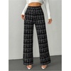 image:imageRoseSeek Womens Plaid Pants Elastic High Waisted Wide Leg Long Pants Elegant Work Business Casual TrousersBlack
