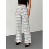 image:imageRoseSeek Womens Plaid Pants Elastic High Waisted Wide Leg Long Pants Elegant Work Business Casual TrousersWhite