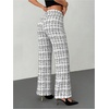 image:imageRoseSeek Womens Plaid Pants Elastic High Waisted Wide Leg Long Pants Elegant Work Business Casual TrousersWhite