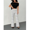 image:imageRoseSeek Womens Plaid Pants Elastic High Waisted Wide Leg Long Pants Elegant Work Business Casual TrousersWhite