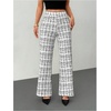 image:imageRoseSeek Womens Plaid Pants Elastic High Waisted Wide Leg Long Pants Elegant Work Business Casual TrousersWhite