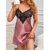 image:imageRoseSeek Womens Plus Size Floral Lace Sheer Satin Nightgown Spaghetti Strap Night Dress ChemiseBrown