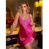 image:imageRoseSeek Womens Plus Size Floral Lace Sheer Satin Nightgown Spaghetti Strap Night Dress ChemiseHot Pink
