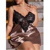 image:imageRoseSeek Womens Plus Size Floral Lace Sheer Satin Nightgown Spaghetti Strap Night Dress ChemiseMocha Brown