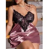 image:imageRoseSeek Womens Plus Size Floral Lace Sheer Satin Nightgown Spaghetti Strap Night Dress ChemisePink Brown