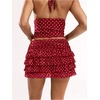 image:imageRoseSeek Womens Polka Dots Ruffle Tiered Layered Skirts Low Rise Ruched Y2K A Line Mini SkirtBurgundy