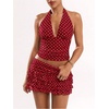 image:imageRoseSeek Womens Polka Dots Ruffle Tiered Layered Skirts Low Rise Ruched Y2K A Line Mini SkirtBurgundy