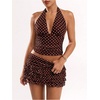 image:imageRoseSeek Womens Polka Dots Ruffle Tiered Layered Skirts Low Rise Ruched Y2K A Line Mini SkirtCoffee Brown