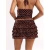 image:imageRoseSeek Womens Polka Dots Ruffle Tiered Layered Skirts Low Rise Ruched Y2K A Line Mini SkirtCoffee Brown
