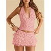image:imageRoseSeek Womens Polka Dots Ruffle Tiered Layered Skirts Low Rise Ruched Y2K A Line Mini SkirtCoral Pink