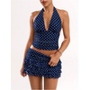 image:imageRoseSeek Womens Polka Dots Ruffle Tiered Layered Skirts Low Rise Ruched Y2K A Line Mini SkirtDeep Blue