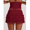 image:imageRoseSeek Womens Polka Dots Ruffle Tiered Layered Skirts Low Rise Ruched Y2K A Line Mini SkirtPure Burgundy