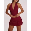 image:imageRoseSeek Womens Polka Dots Ruffle Tiered Layered Skirts Low Rise Ruched Y2K A Line Mini SkirtPure Burgundy