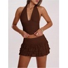 image:imageRoseSeek Womens Polka Dots Ruffle Tiered Layered Skirts Low Rise Ruched Y2K A Line Mini SkirtPure Coffee Brown