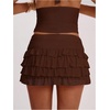 image:imageRoseSeek Womens Polka Dots Ruffle Tiered Layered Skirts Low Rise Ruched Y2K A Line Mini SkirtPure Coffee Brown