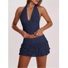 image:imageRoseSeek Womens Polka Dots Ruffle Tiered Layered Skirts Low Rise Ruched Y2K A Line Mini SkirtPure Deep Blue