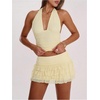image:imageRoseSeek Womens Polka Dots Ruffle Tiered Layered Skirts Low Rise Ruched Y2K A Line Mini SkirtPure Yellow