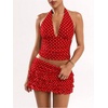 image:imageRoseSeek Womens Polka Dots Ruffle Tiered Layered Skirts Low Rise Ruched Y2K A Line Mini SkirtRed