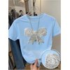 image:imageRoseSeek Womens Rhinestone Sequin Bowknot Graphic Tees Short Sleeve Crewneck Summer Tops Going Out T ShirtLight Blue