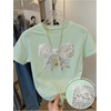 image:imageRoseSeek Womens Rhinestone Sequin Bowknot Graphic Tees Short Sleeve Crewneck Summer Tops Going Out T ShirtMint Green
