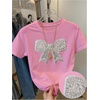 image:imageRoseSeek Womens Rhinestone Sequin Bowknot Graphic Tees Short Sleeve Crewneck Summer Tops Going Out T ShirtPink