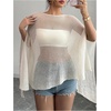 image:imageRoseSeek Womens See Through Knit Poncho Shawl 34 Sleeve Split Asymmetrical Shrug Sweater Cover UpApricot