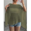 image:imageRoseSeek Womens See Through Knit Poncho Shawl 34 Sleeve Split Asymmetrical Shrug Sweater Cover UpArmy Green