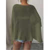 image:imageRoseSeek Womens See Through Knit Poncho Shawl 34 Sleeve Split Asymmetrical Shrug Sweater Cover UpArmy Green