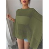 image:imageRoseSeek Womens See Through Knit Poncho Shawl 34 Sleeve Split Asymmetrical Shrug Sweater Cover UpArmy Green