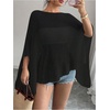 image:imageRoseSeek Womens See Through Knit Poncho Shawl 34 Sleeve Split Asymmetrical Shrug Sweater Cover UpBlack
