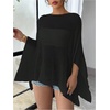 image:imageRoseSeek Womens See Through Knit Poncho Shawl 34 Sleeve Split Asymmetrical Shrug Sweater Cover UpBlack