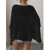 image:imageRoseSeek Womens See Through Knit Poncho Shawl 34 Sleeve Split Asymmetrical Shrug Sweater Cover UpBlack