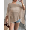 image:imageRoseSeek Womens See Through Knit Poncho Shawl 34 Sleeve Split Asymmetrical Shrug Sweater Cover UpKhaki