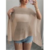 image:imageRoseSeek Womens See Through Knit Poncho Shawl 34 Sleeve Split Asymmetrical Shrug Sweater Cover UpKhaki