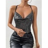 image:imageRoseSeek Womens Sequin Cami Top Slim Fit Spaghetti Strap Tops V Neck Sleeveless TopsBlack