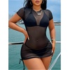 image:imageRoseSeek Womens Sheer Mesh Drawstring Ruched Swimsuit Beach Dress Bathing Suit Cover UpBlack