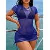 image:imageRoseSeek Womens Sheer Mesh Drawstring Ruched Swimsuit Beach Dress Bathing Suit Cover UpRoyal Blue