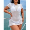 image:imageRoseSeek Womens Sheer Mesh Drawstring Ruched Swimsuit Beach Dress Bathing Suit Cover UpWhite