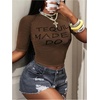 image:imageRoseSeek Womens Sheer Mesh Letter Graphic Tees Short Sleeve Crew Neck Y2K Vintage Summer Going Out Crop TopsBrown